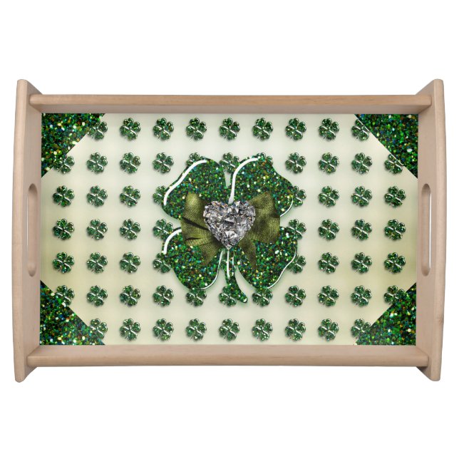 St. Patrick's Sparkly Shamrock with Heart Serving Tray (Front)