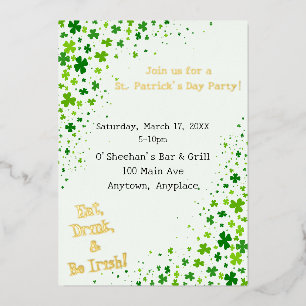 St. Patrick's St. Patty's Day Party Foil Invitation