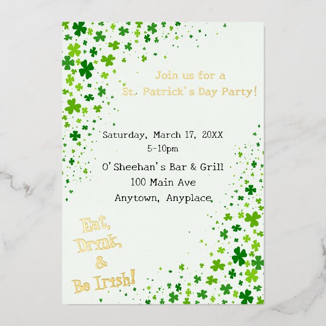 St. Patrick's St. Patty's Day Party  Foil Invitation (Front)