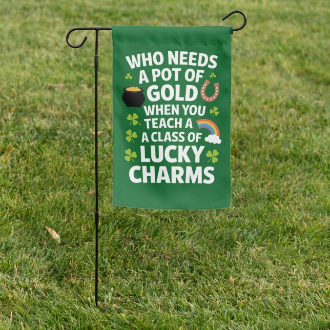 St Patricks Teacher Lucky Charm Clover Irish  Garden Flag (In SItu)
