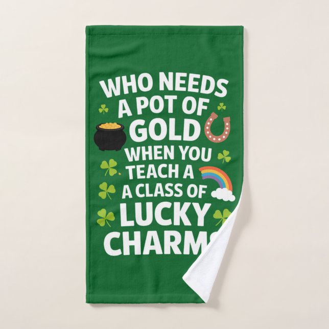 St Patricks Teacher Lucky Charm Clover Irish  Hand Towel (Hand Towel)