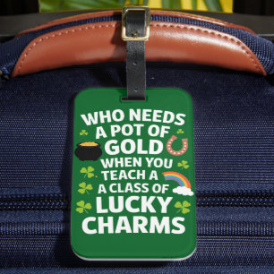 St Patricks Teacher Lucky Charm Clover Irish Luggage Tag