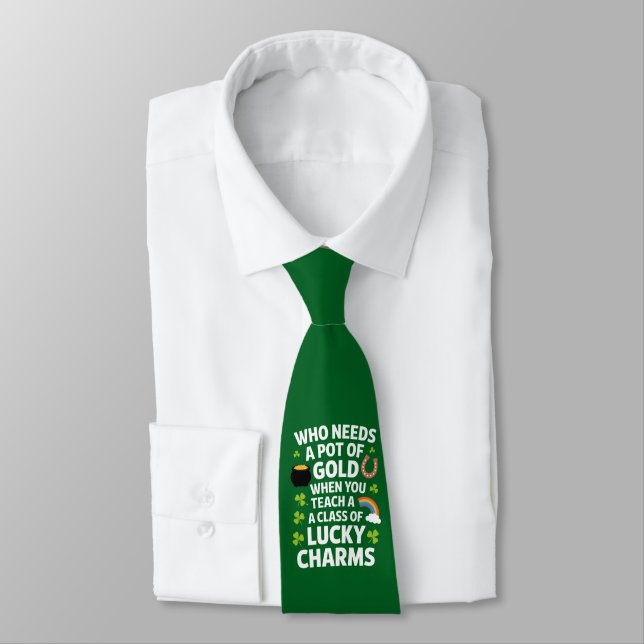 St Patricks Teacher Lucky Charm Clover Irish  Neck Tie (Tied)