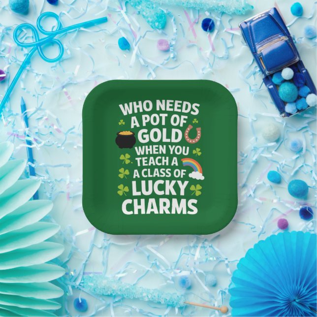 St Patricks Teacher Lucky Charm Clover Irish  Paper Plates (Party)