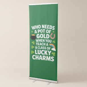 St Patricks Teacher Lucky Charm Clover Irish  Retractable Banner