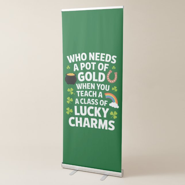 St Patricks Teacher Lucky Charm Clover Irish  Retractable Banner (3/4)
