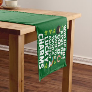 St Patricks Teacher Lucky Charm Clover Irish  Short Table Runner
