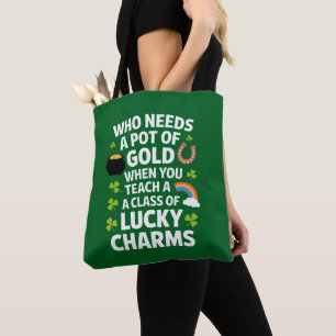 St Patricks Teacher Lucky Charm Clover Irish Tote Bag