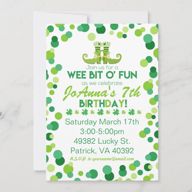 St. Patrick's Themed Birthday Party Invitations (Front)