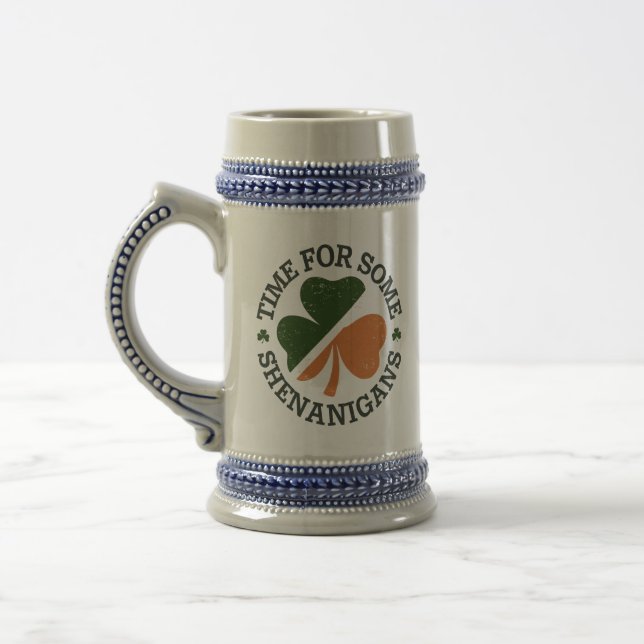 St. Patrick's Time For Some Shenanigans Clover  Beer Stein (Left)