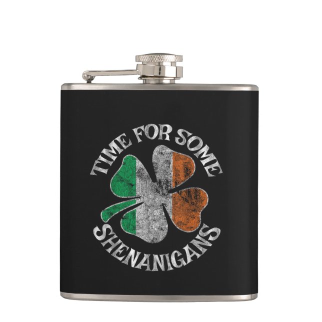 St. Patrick's Time for Some Shenanigans Clover Flask (Front)