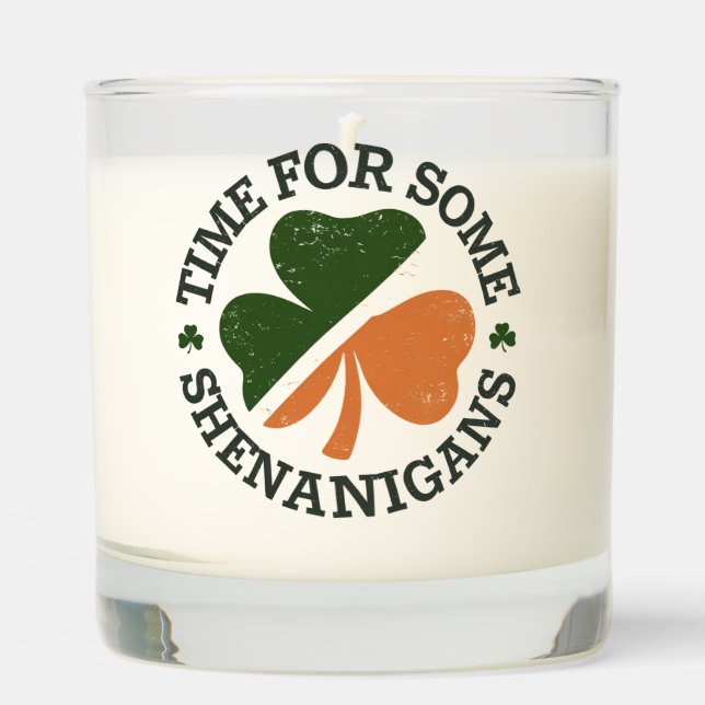 St. Patrick's Time For Some Shenanigans Clover  Scented Candle (Front)