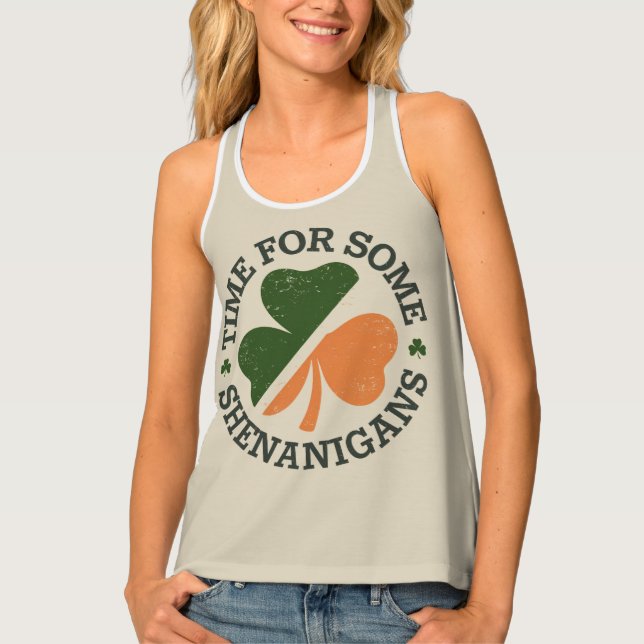St. Patrick's Time For Some Shenanigans Clover  Tank Top (Front)