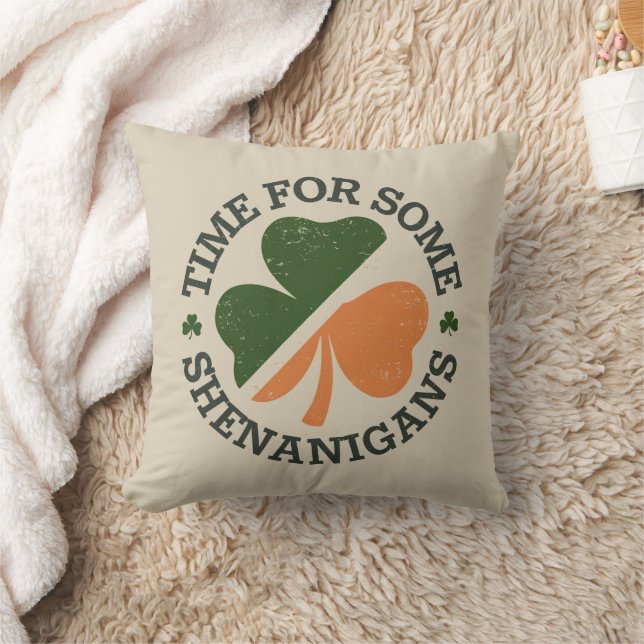 St. Patrick's Time For Some Shenanigans Clover  Throw Pillow (Blanket)