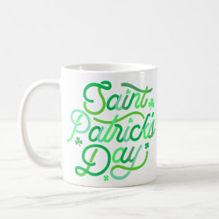 St. Patrick's Typography  Happy Whimsical Shamrock Coffee Mug