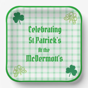 St Patricks Watercolor Green Shamrocks Paper Plates