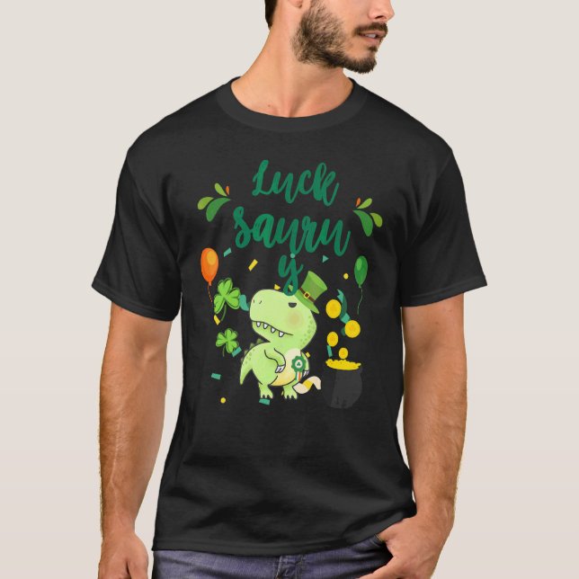 St Patricku2019s Rex Lucky Saurus Dinosaur St Pat  T-Shirt (Front)
