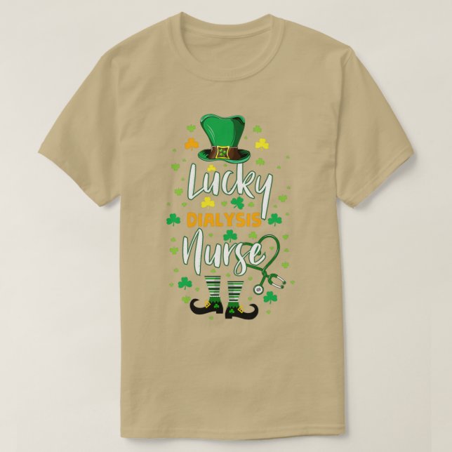 St Patrickx27s Lucky Dialysis Nurse Green Stethosc T-Shirt (Design Front)