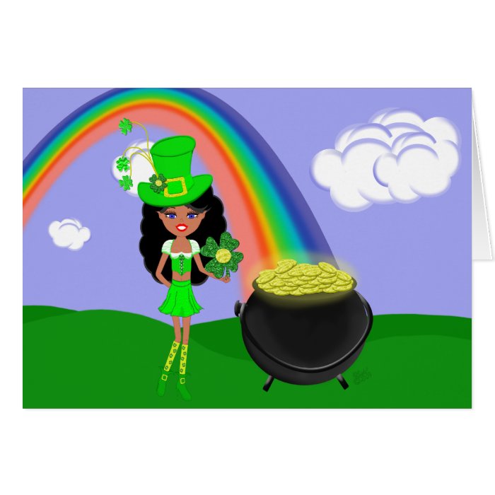 St Pat's Day Brunette Girl Leprechaun with Rainbow Cards