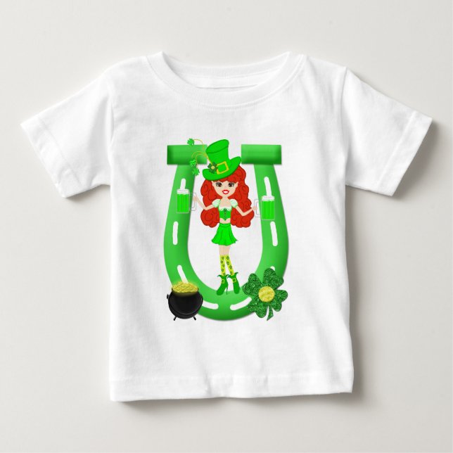 St Pat's Day Redhead Girl Leprechaun Baby T-Shirt (Front)