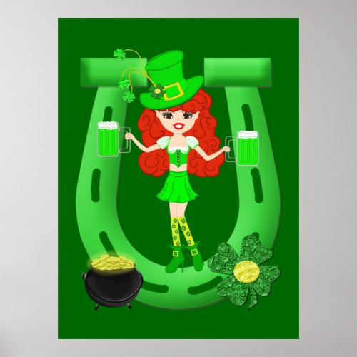 St Pats Day Redhead Girl Leprechaun Poster