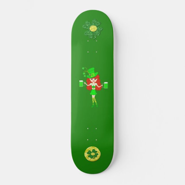 St Pat's Day Redhead Girl Leprechaun Skateboard Deck (Front)