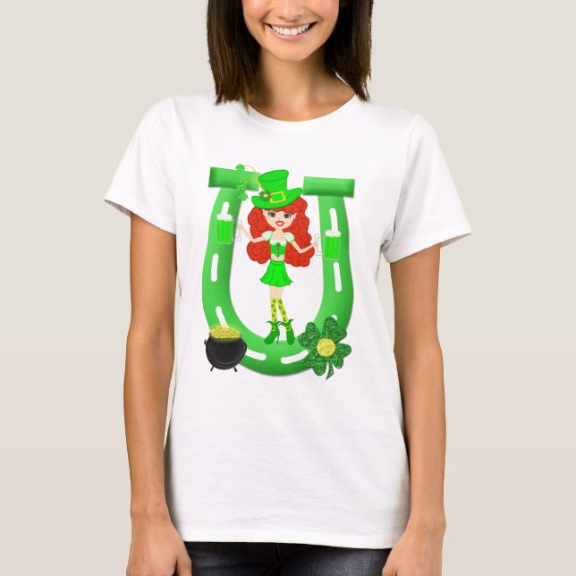 St Pat's Day Redhead Girl Leprechaun T-Shirt (Front)