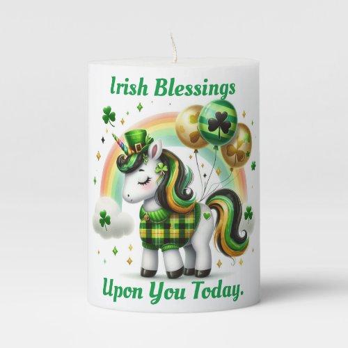 St Pats Unicorn Pillar Candle