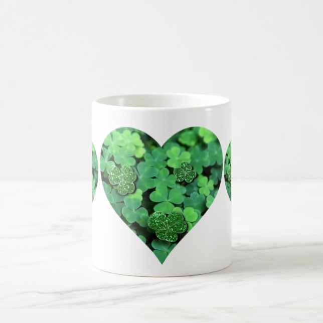 St. Patties day, green shamrock, Irish hearts Coffee Mug (Center)