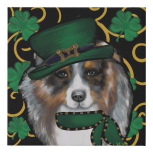 St. Patty Australian Shepherd Faux Canvas Print