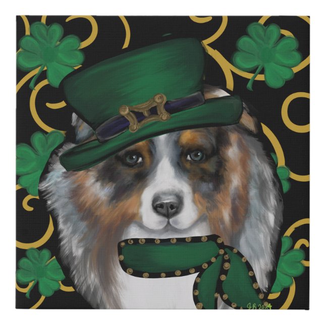 St. Patty Australian Shepherd Faux Canvas Print (Front)