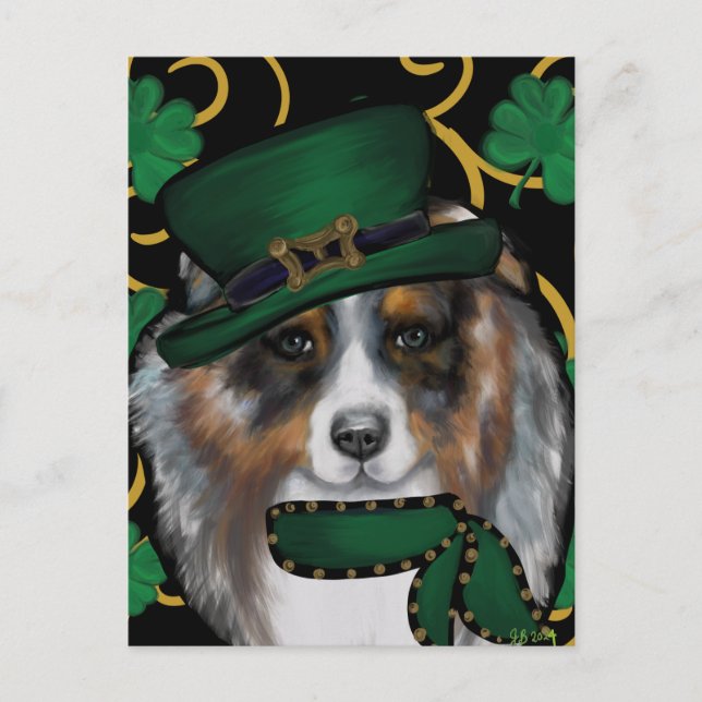 St. Patty Australian Shepherd Postcard (Front)
