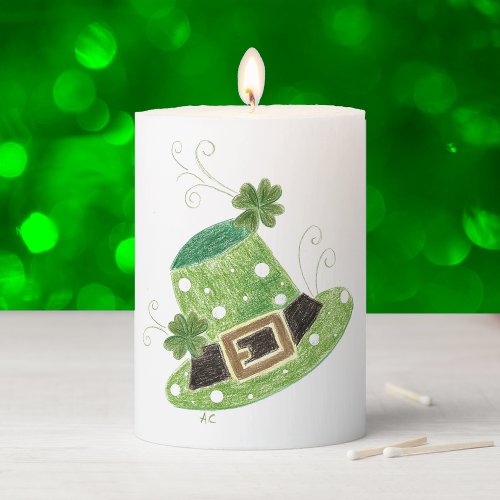 St_Patty green leprechauns hat pillar candle