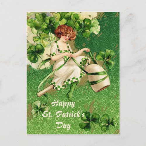 St Pattys Day Girl Vintage Postcard