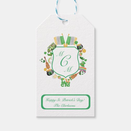 St Pattys day monogram crest Gift Tag