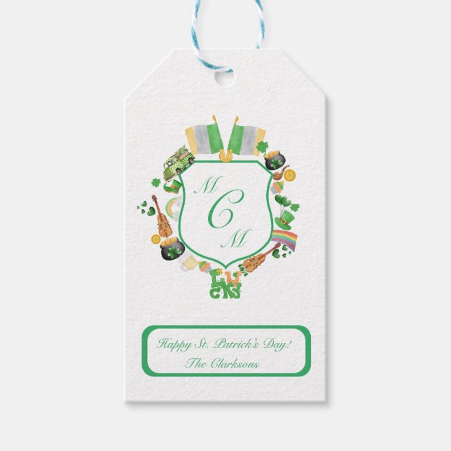 St. Patty's day monogram crest Gift Tag (Front)