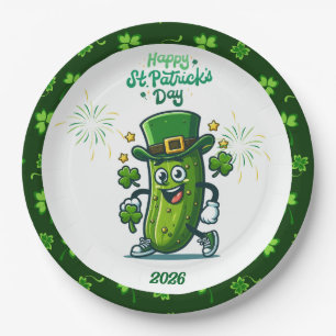 St Patty's Day Pickle Cartoon Character Paper Plates