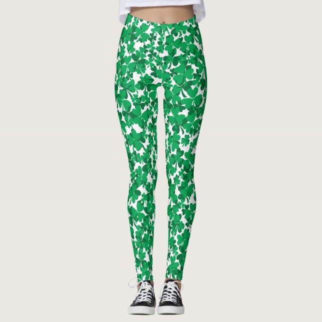 St Pattys Day Shamrocks Leggings (Front)