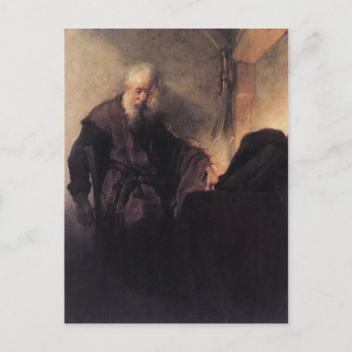St Paul at His Writing Desk by Rembrandt Postcard