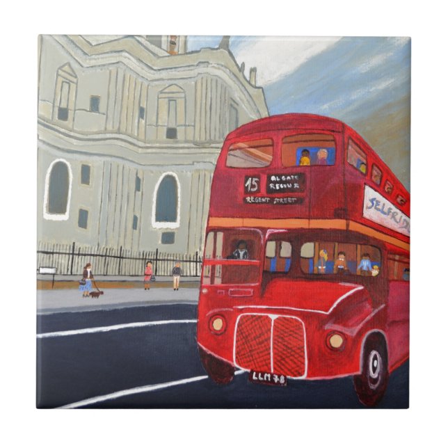 St.Paul Cathedral and London Bus Ceramic Tile (Front)