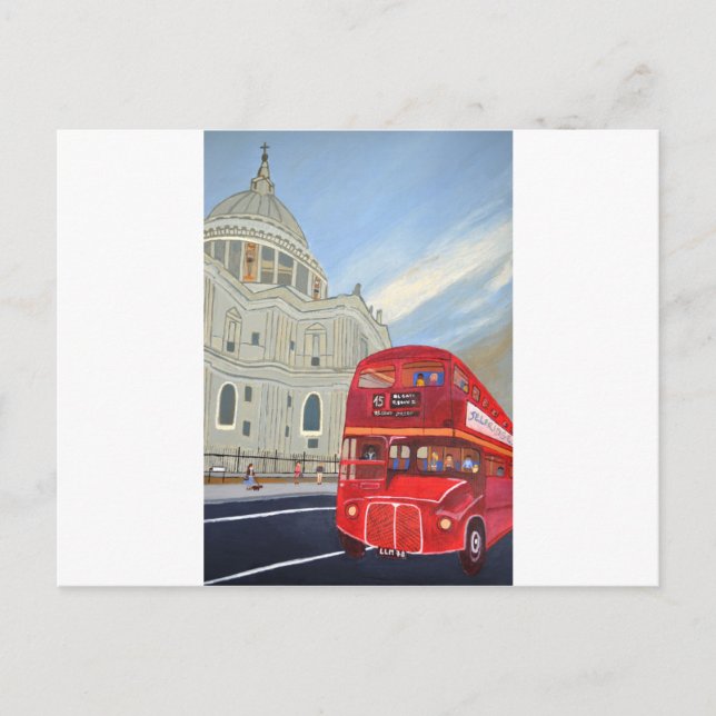 St.Paul Cathedral and London Bus Postcard (Front)