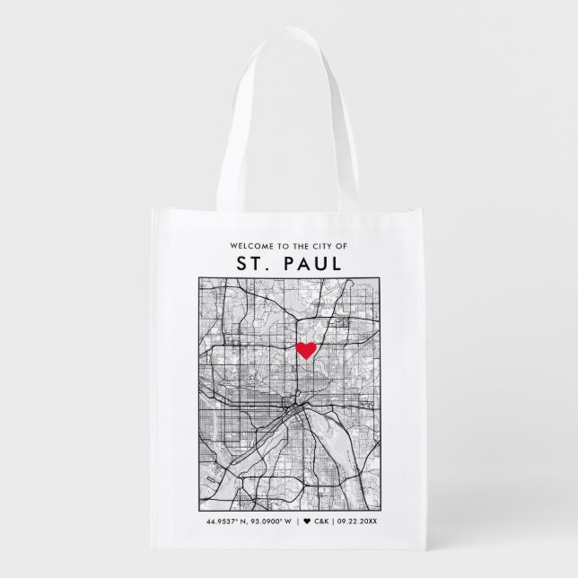 St. Paul Love Locator | City Map Wedding Welcome Grocery Bag (Front)