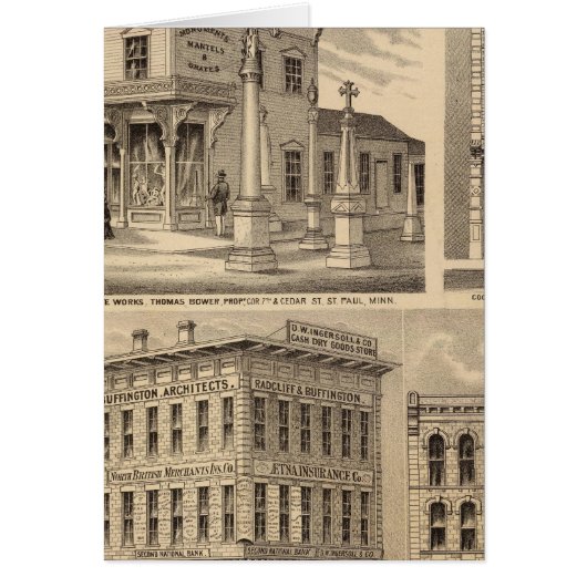 St. Paul, Minneapolis, Minnesota Lithograph Map Cards (Front)