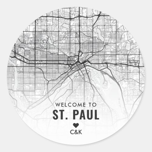 St Paul Minnesota City Map  Wedding Welcome Classic Round Sticker