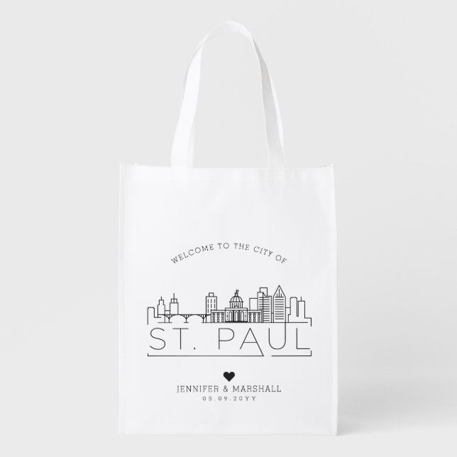 St. Paul, Minnesota  Wedding | Stylized Skyline Grocery Bag (Front)