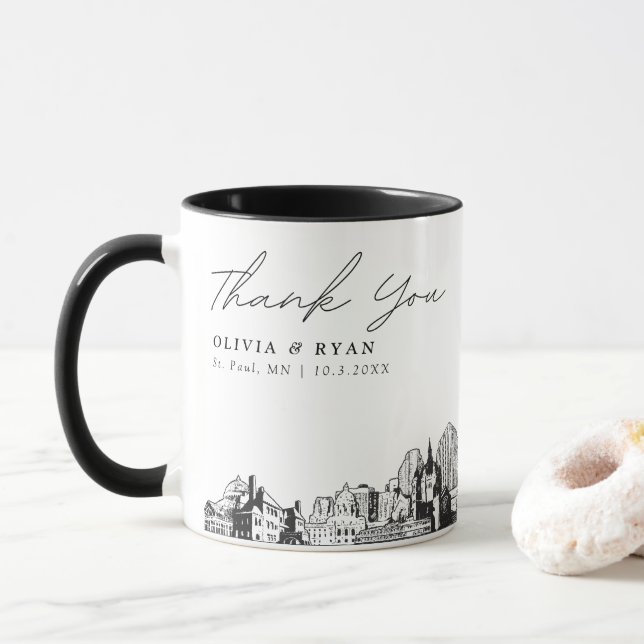 St. Paul Sketch Simple Custom Wedding Coffee Mug (With Donut)