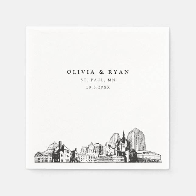 St. Paul Skyline Wedding Paper Cocktail Napkin (Front)