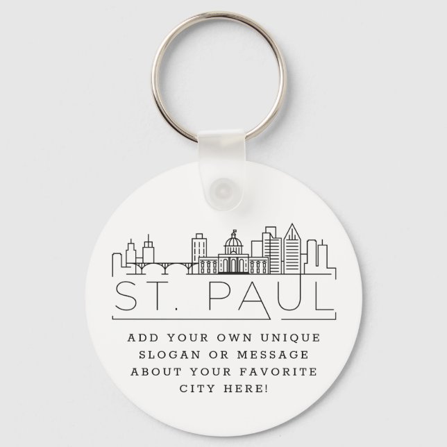 St. Paul Stylized Skyline | Custom Slogan Keychain (Front)