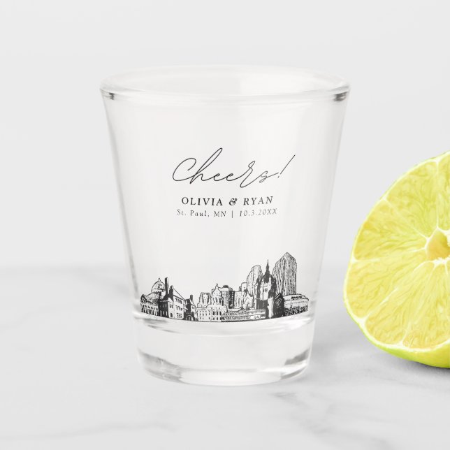 St. Paul Wedding Favor Personalized Cheers Shot Glass (Front)