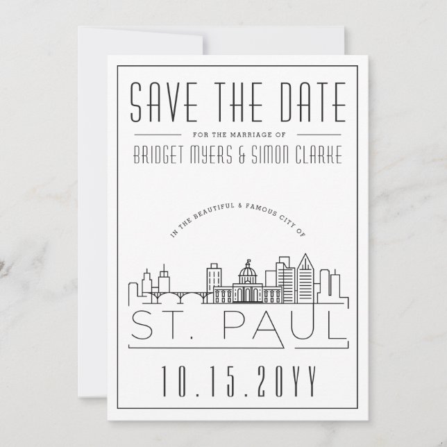 St. Paul Wedding | Stylized Skyline Save the Date Invitation (Front)